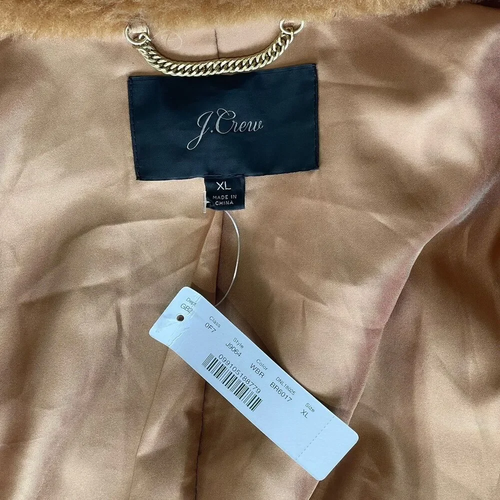 J.Crew Zip Up Plush Fleece Coat Women’s XL Brown Jacket J9064 NWT New
